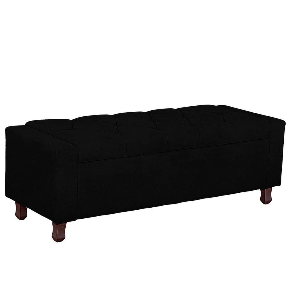 Calçadeira Baú Casal King Size Estofada Valencia Veludo Preto