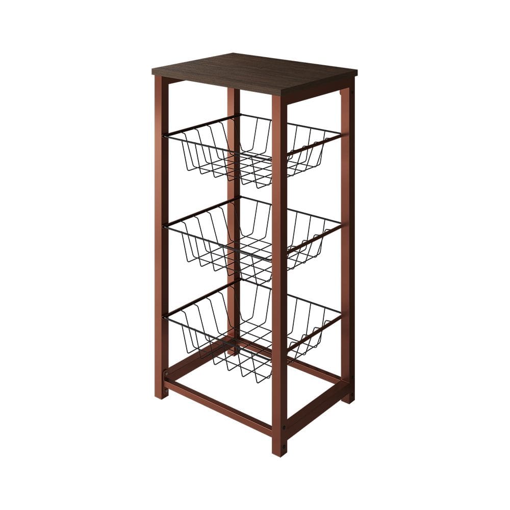 Fruteira de Chão Cozinha Desmontada Aço Cobre Cesto Preto Tampo Amêndoa Madri