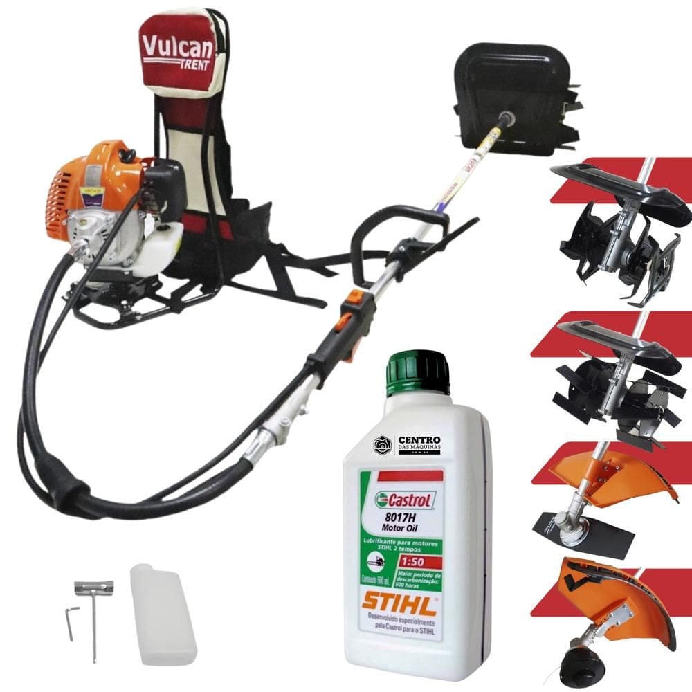 Roçadeira Multifuncional Costal 43cc VRC-430 Vulcan C/ Lâmina 2 Pontas, Carretel Nylon, Enxada Capinadeira e Cultivador + ÓLEO STIHL 2T