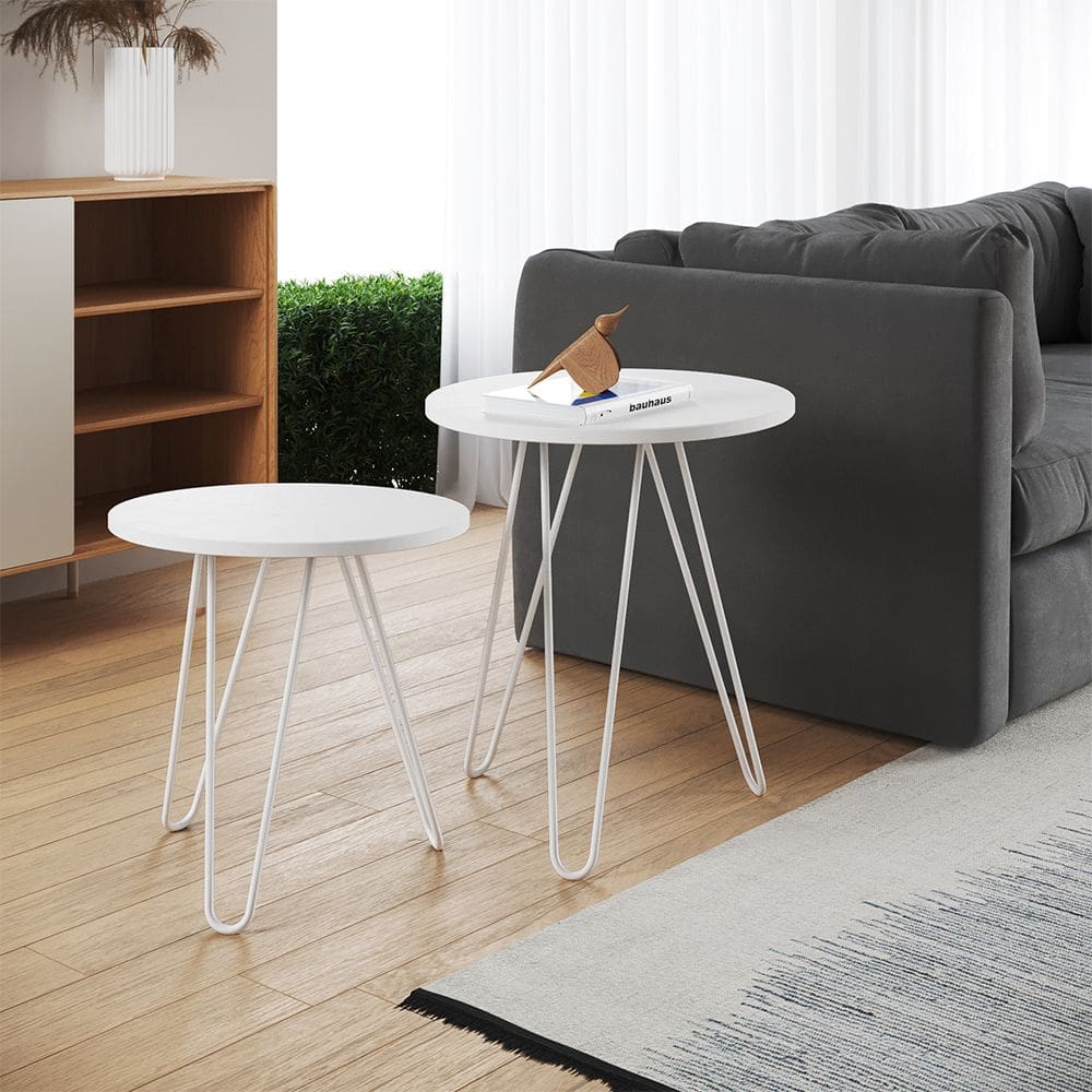 Mesa de Lateral Duo Lisboa Ferro Branco Tampo Branco