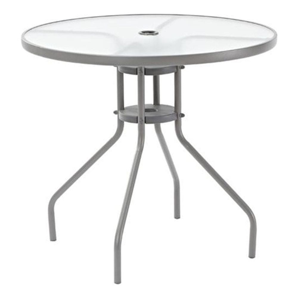 Mesa Redonda Aço Vidro 80x70cm Jardim Varanda - Home Deluxe