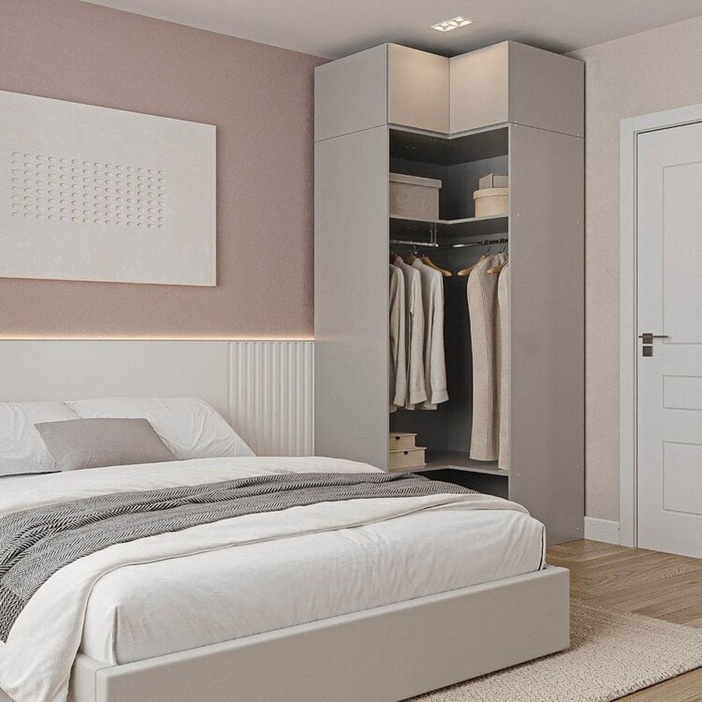 Guarda-roupa Modulado de Canto 2 Peças 2 Portas Jade Cabecasa Madeiramadeira Cinza Urbano