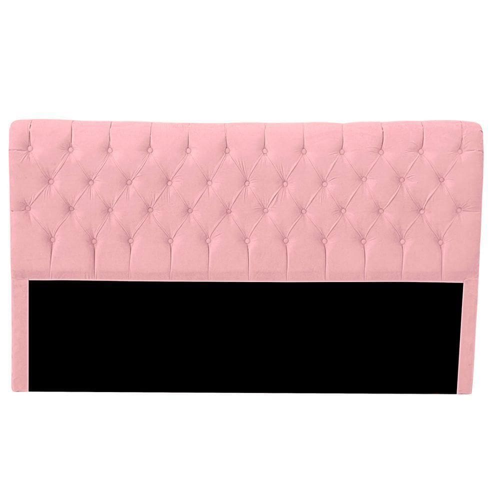 Cabeceira Casal Queen Estofada Para Cama Box Glass Veludo Cor Rosa Bebe