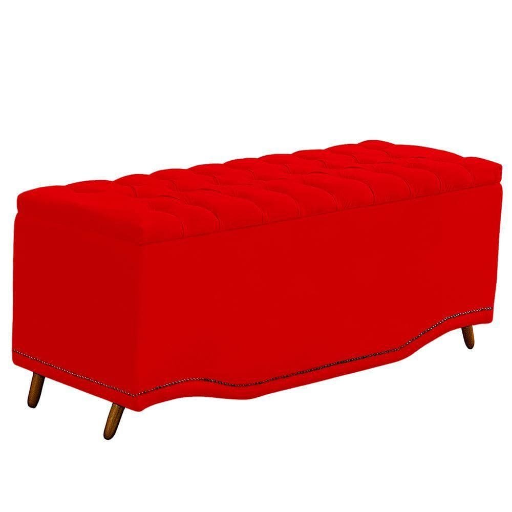 Calçadeira Baú Queen Estofada Maitê Veludo Cor Vermelho