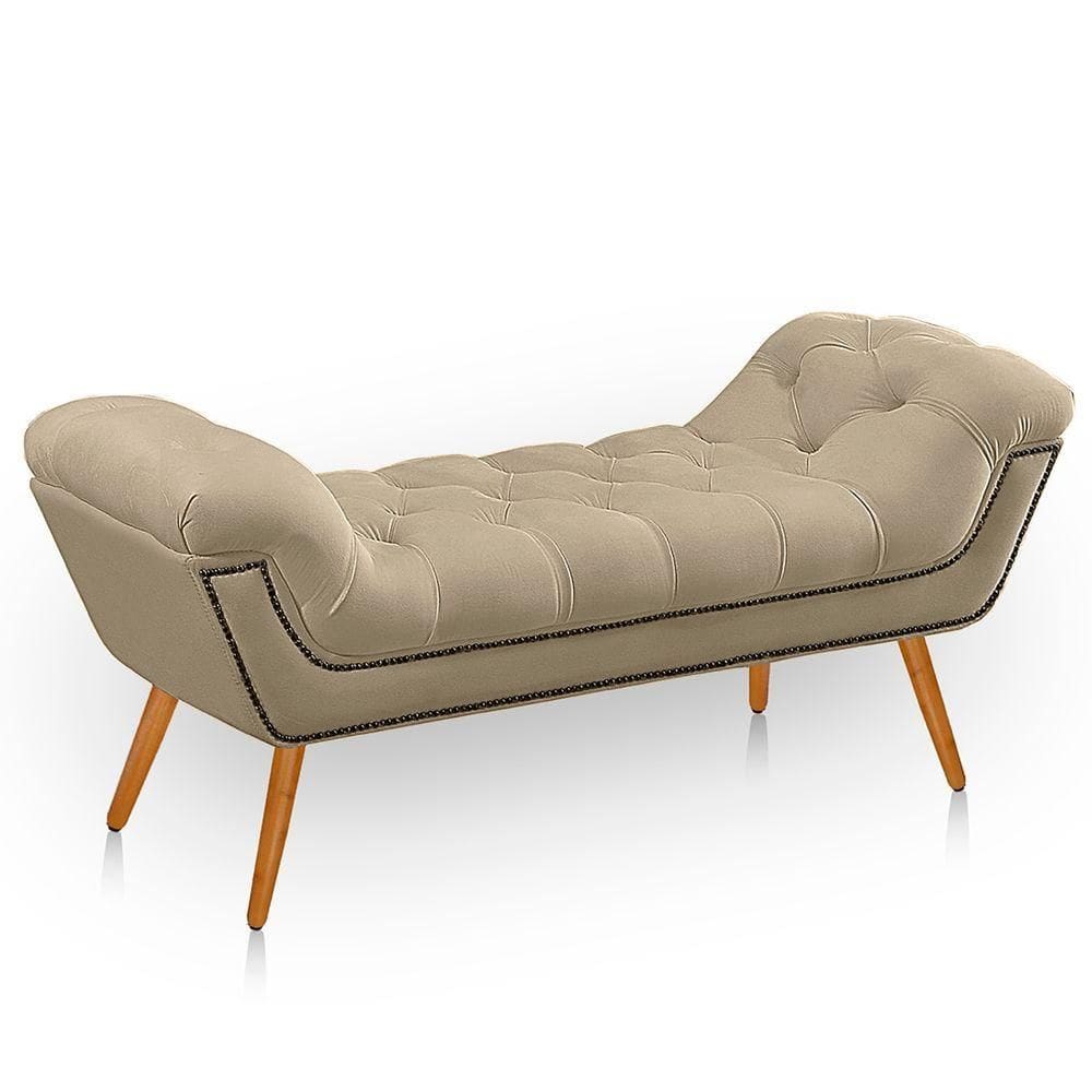 Recamier Estofada Casal King Size Ayla Veludo Cor Bege