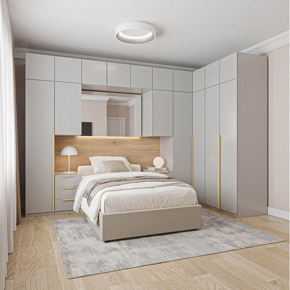Guarda-roupa Modulado de Canto 12 Peças 17 Portas 2 Mesas de Cabeceira Jade Cabecasa Madeiramadeira Cinza Urbano
