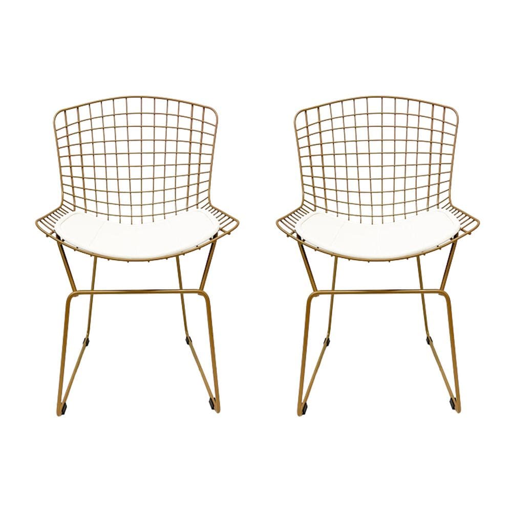 Kit 2 Cadeiras para Cozinha Bertoia tradicional cor Dourado fosco assento branco - Poltronas do Sul