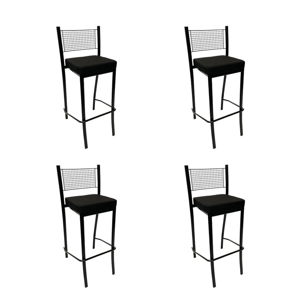 Kit 4 Banquetas alta para cozinha Empilhável preta assento em linho cor preto - Poltronas do Sul