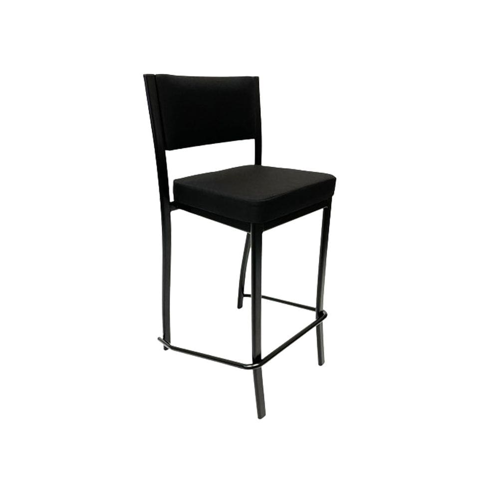 Banqueta alta para cozinha Empilhável preta assento e encosto estofados em linho cor preto - Poltronas do Sul