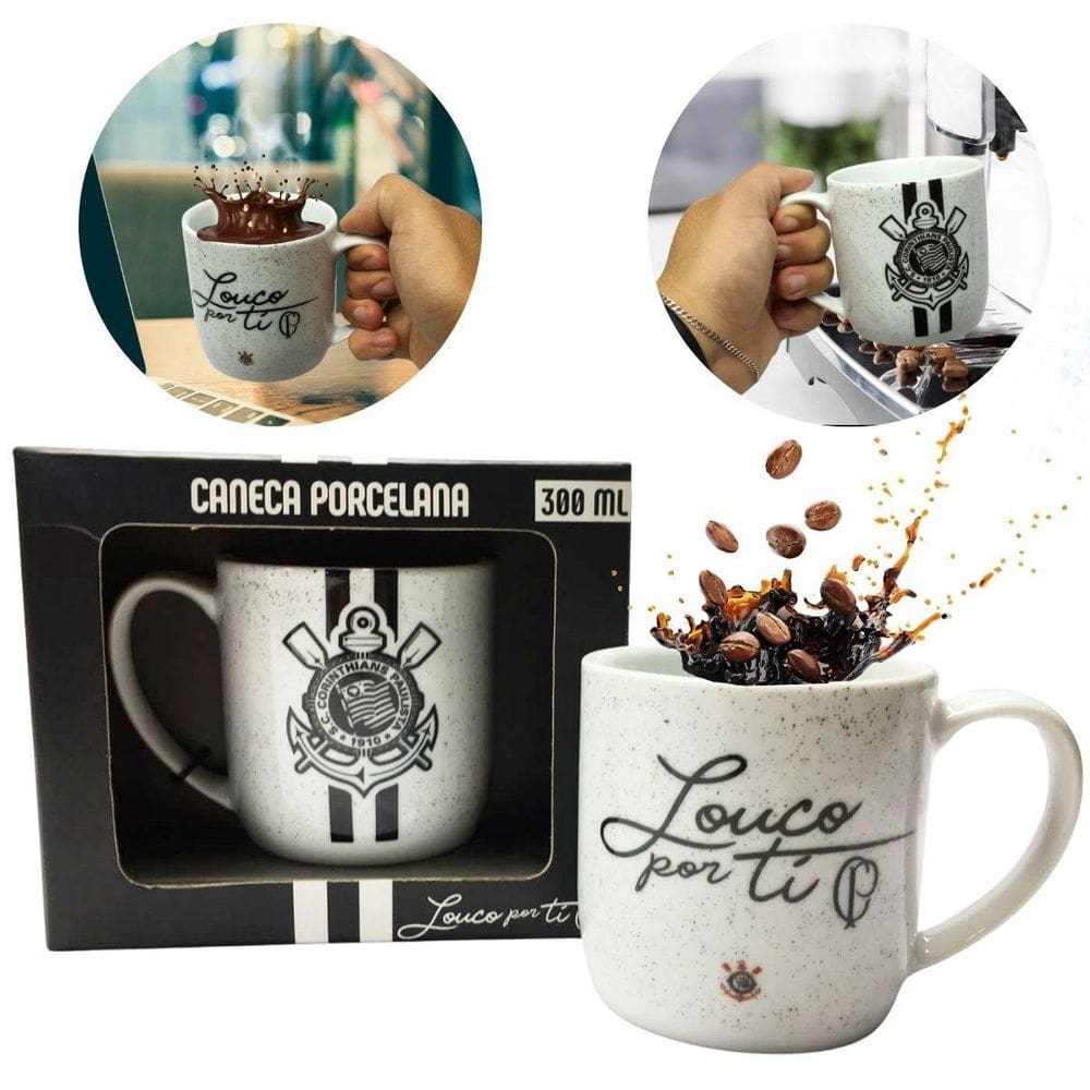 Caneca Xicara Porcelana Branca Premium Urban 300Ml Café