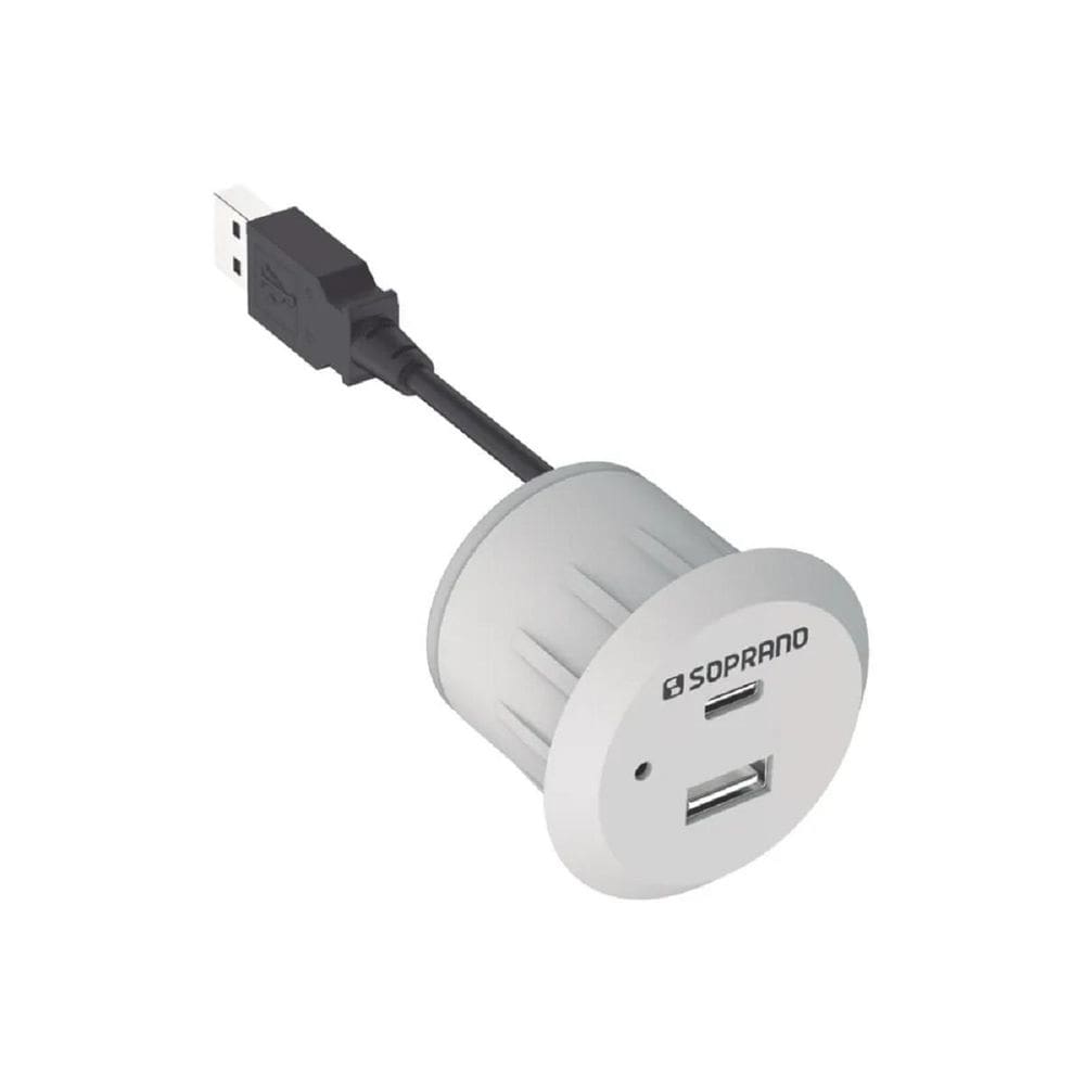 Tomada De Embutir Para Móveis Usb Tipo A E C Branca 2,0A