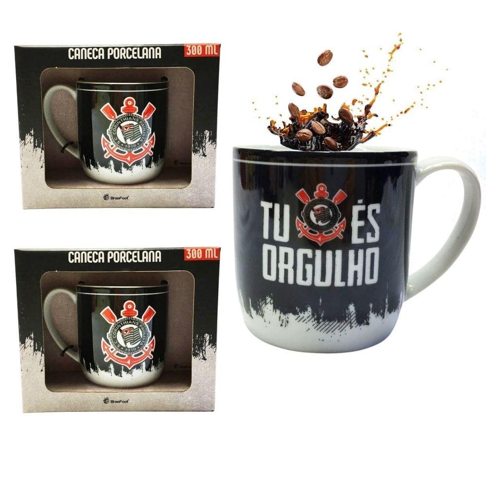 Kit 2Un Caneca Xicara Porcelana Preto Premium 300Ml Cafétu