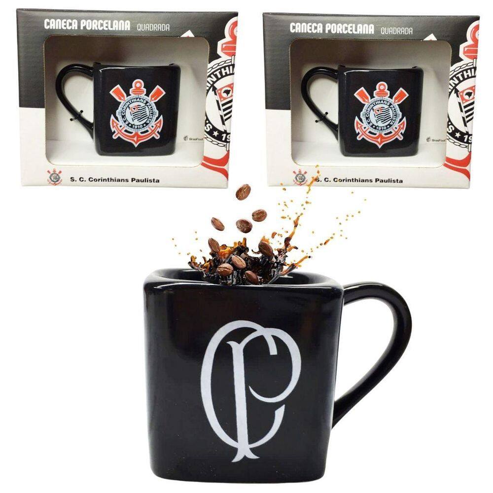 Kit 3Un Caneca Porcelana Xícara Quadrada 220Ml Café Preto