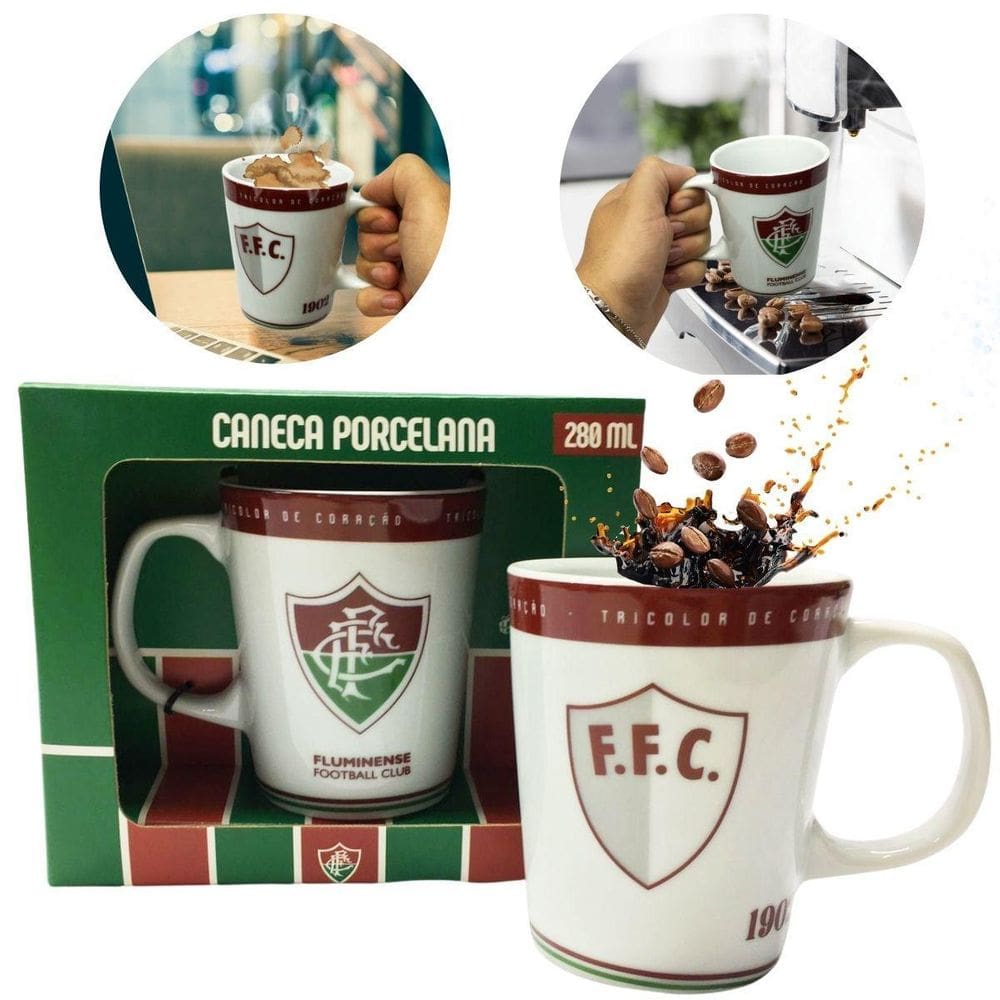 Caneca Xicara Branca Porcelana Premium 300Ml Café Fluminense