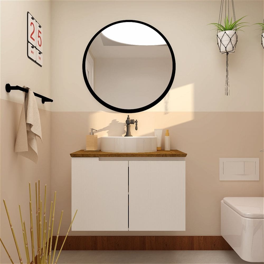 Gabinete para Banheiro Binário Tm 80 Mazu Branco/Ipê
