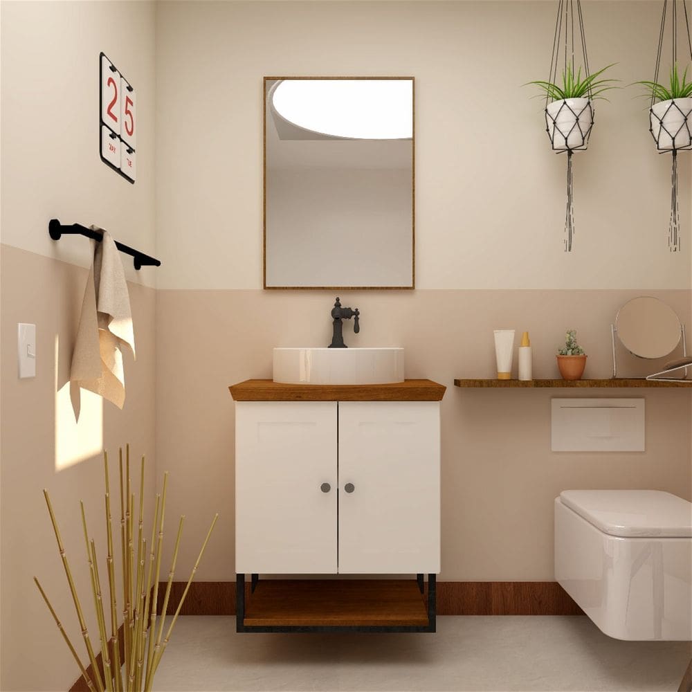 Gabinete para Banheiro 2 Portas 60cm Nórdic Mazzu Branco/Ipê