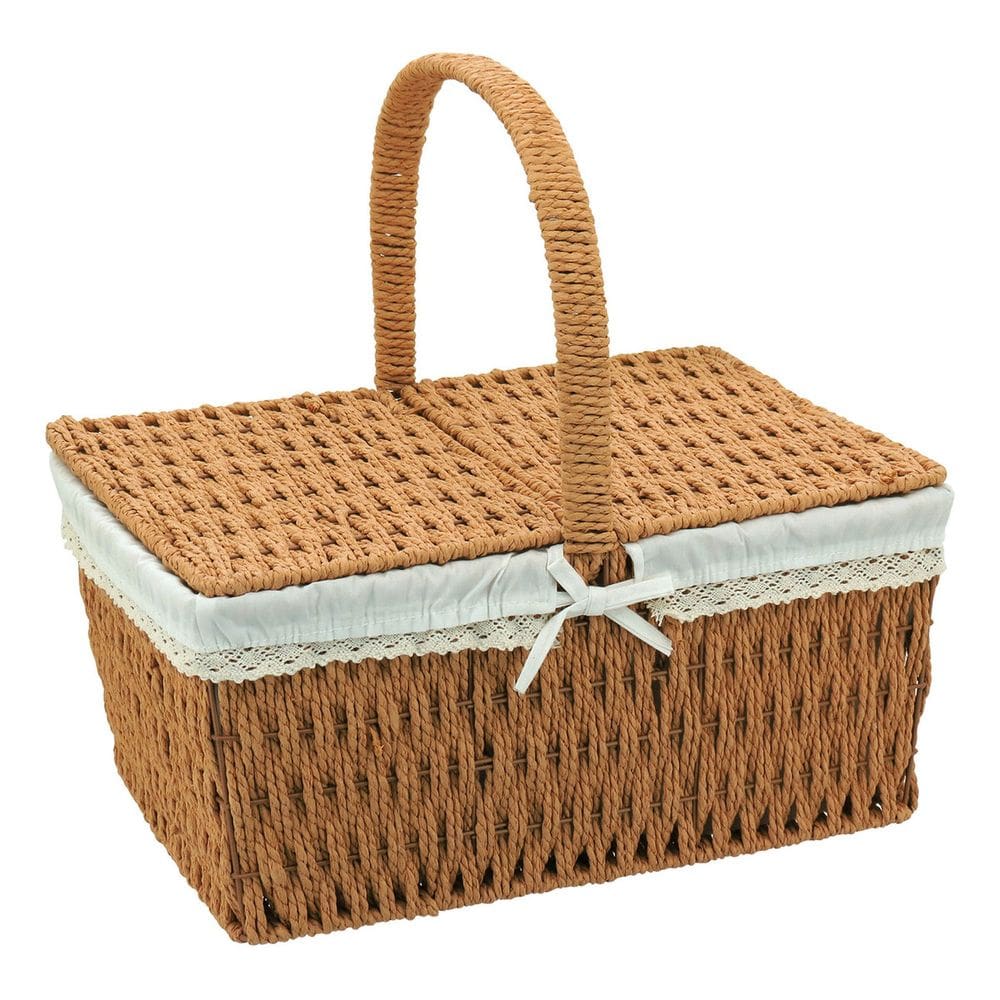 Cesta Piquenique Decorativa Organizadora Fibra 38x40x19cm