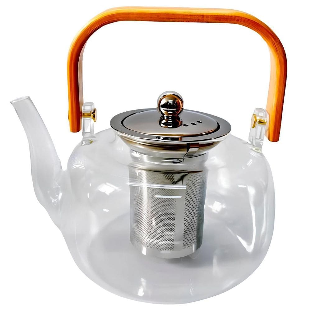 Chaleira De Vidro Com Infusor Inox E Alça De Madeira 1 Litro