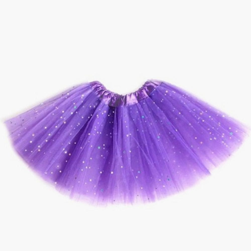 Saia Tule Lilás Infantil com Glitter - 30cm