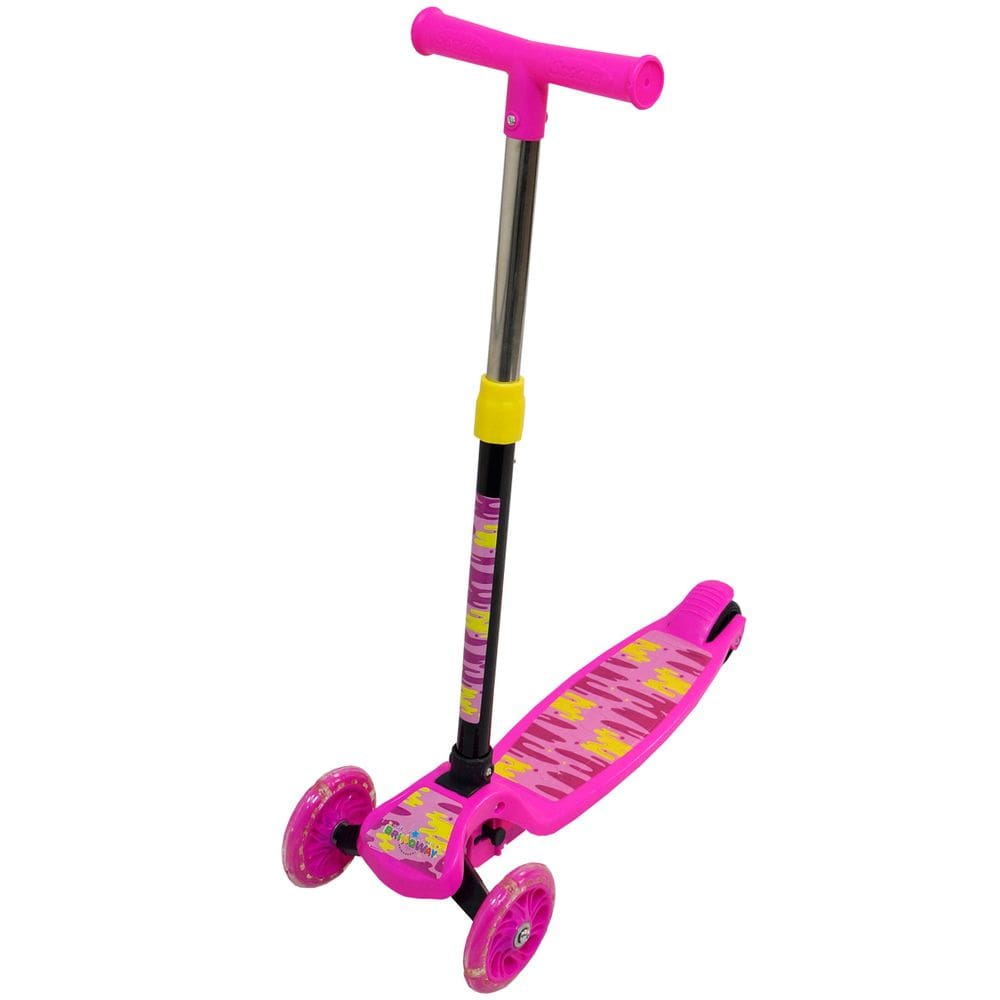 Patinete Infantil 3 Rodas em Pvc Freio Dobrável Altura Ajustável Menina Rosa Importway Bw-283 Rs