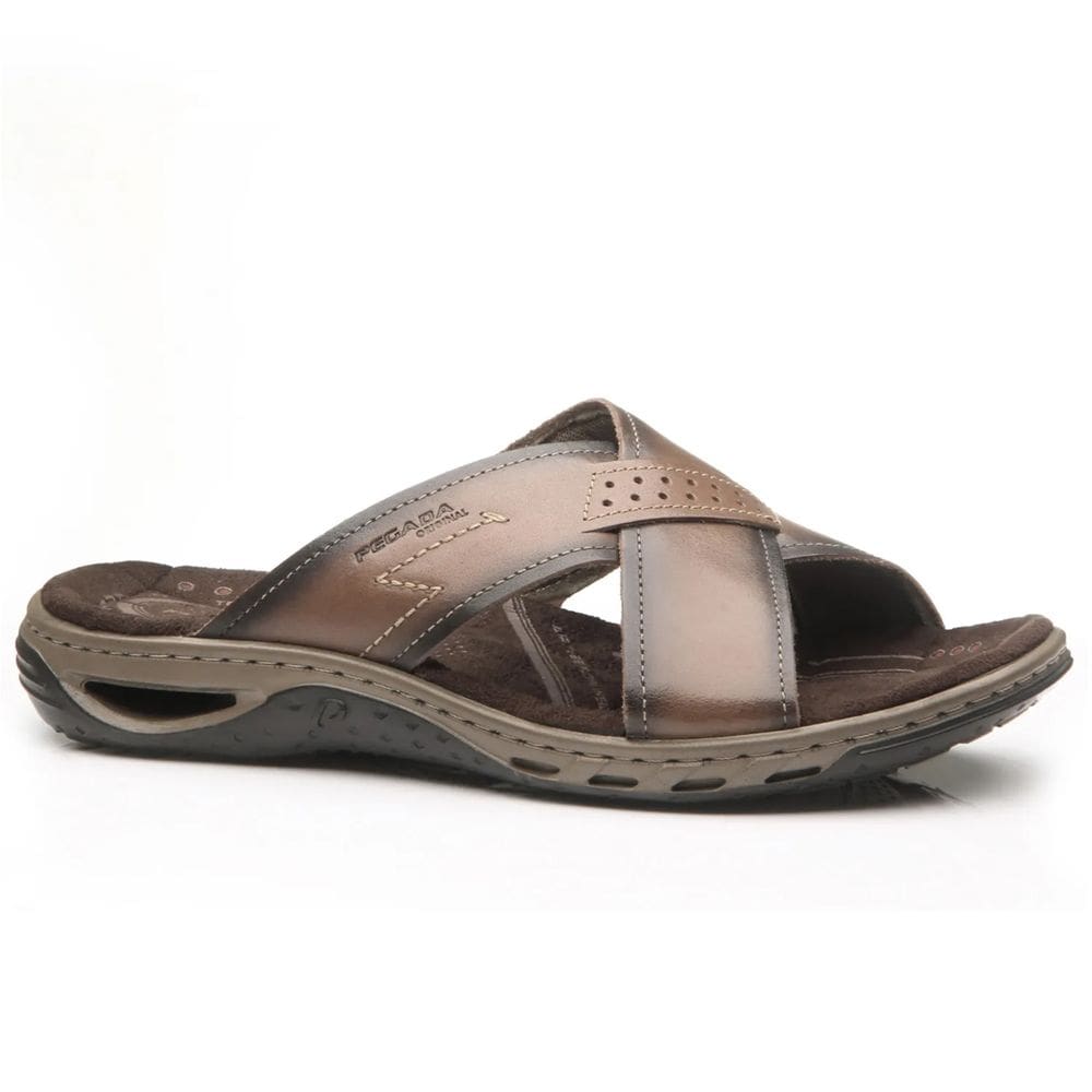 Chinelo Gaspea Masculino Couro Tipo Ortopédico Pegada