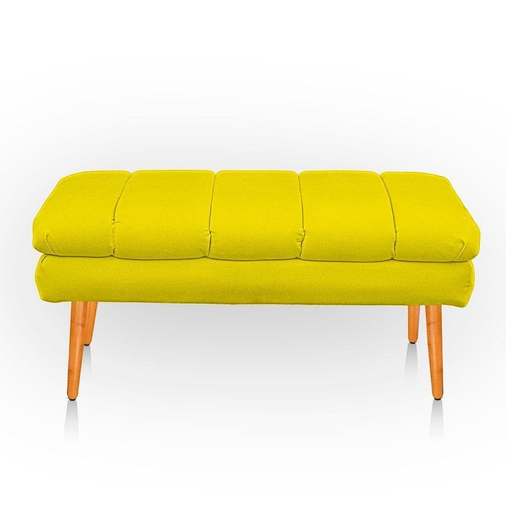 Puff Aparador Estofado Italy Decorativo Veludo Cor Amarelo