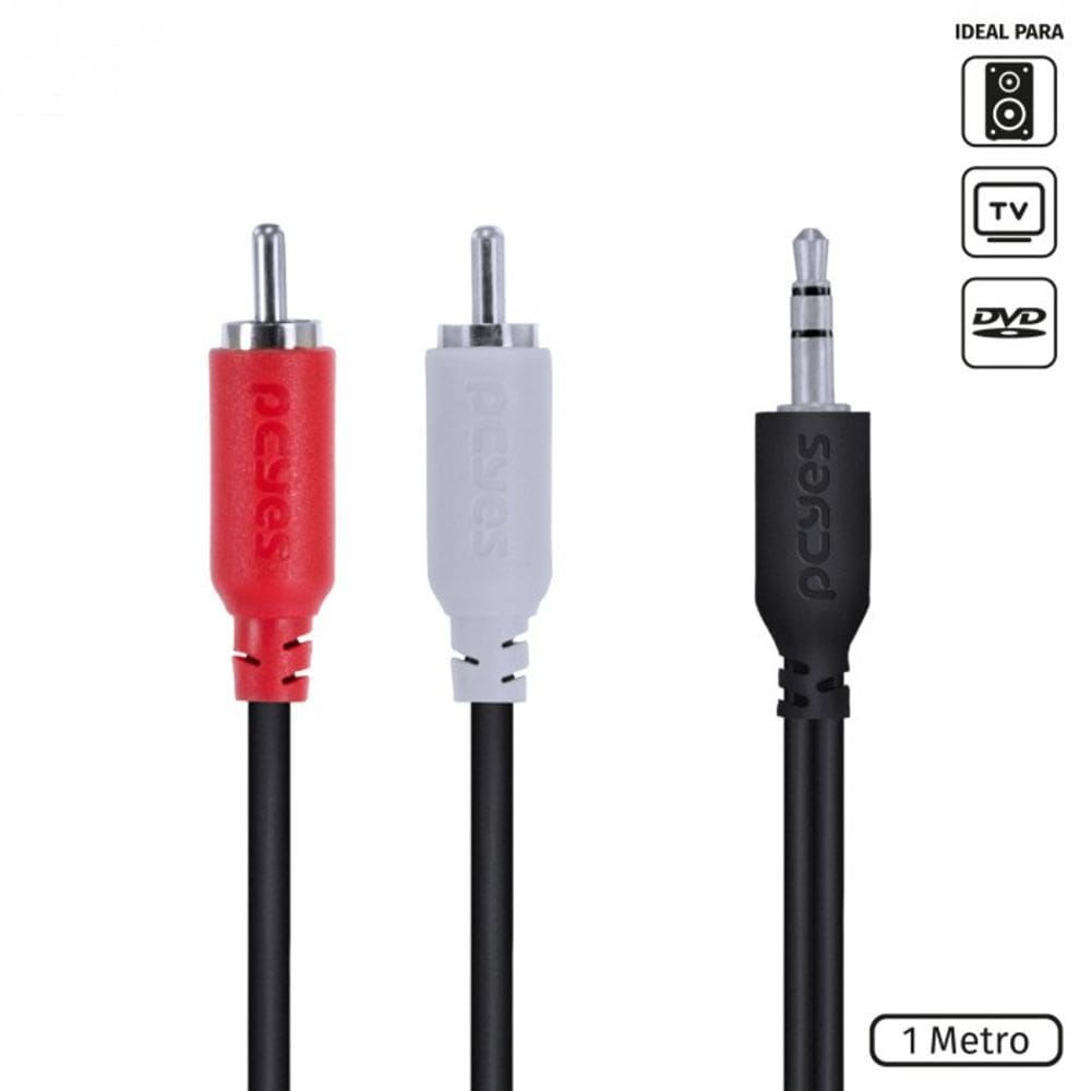 Cabo De Audio 2 Rca Macho Para P2 3.5Mm Macho 28Awg Puro Cobre 1 Metro - P2r35-1