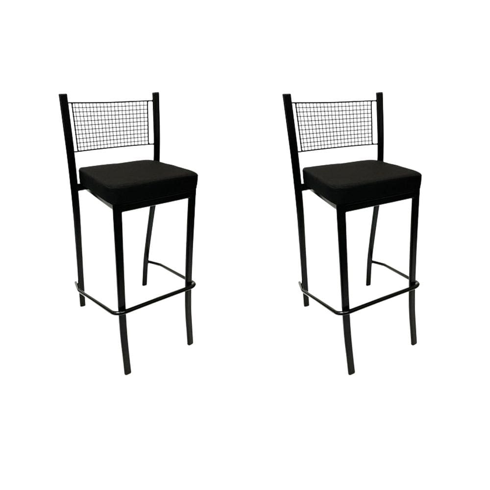 Kit 2 Banquetas para cozinha Empilhável preta assento em linho cor preto altura 65cm - Poltronas do Sul