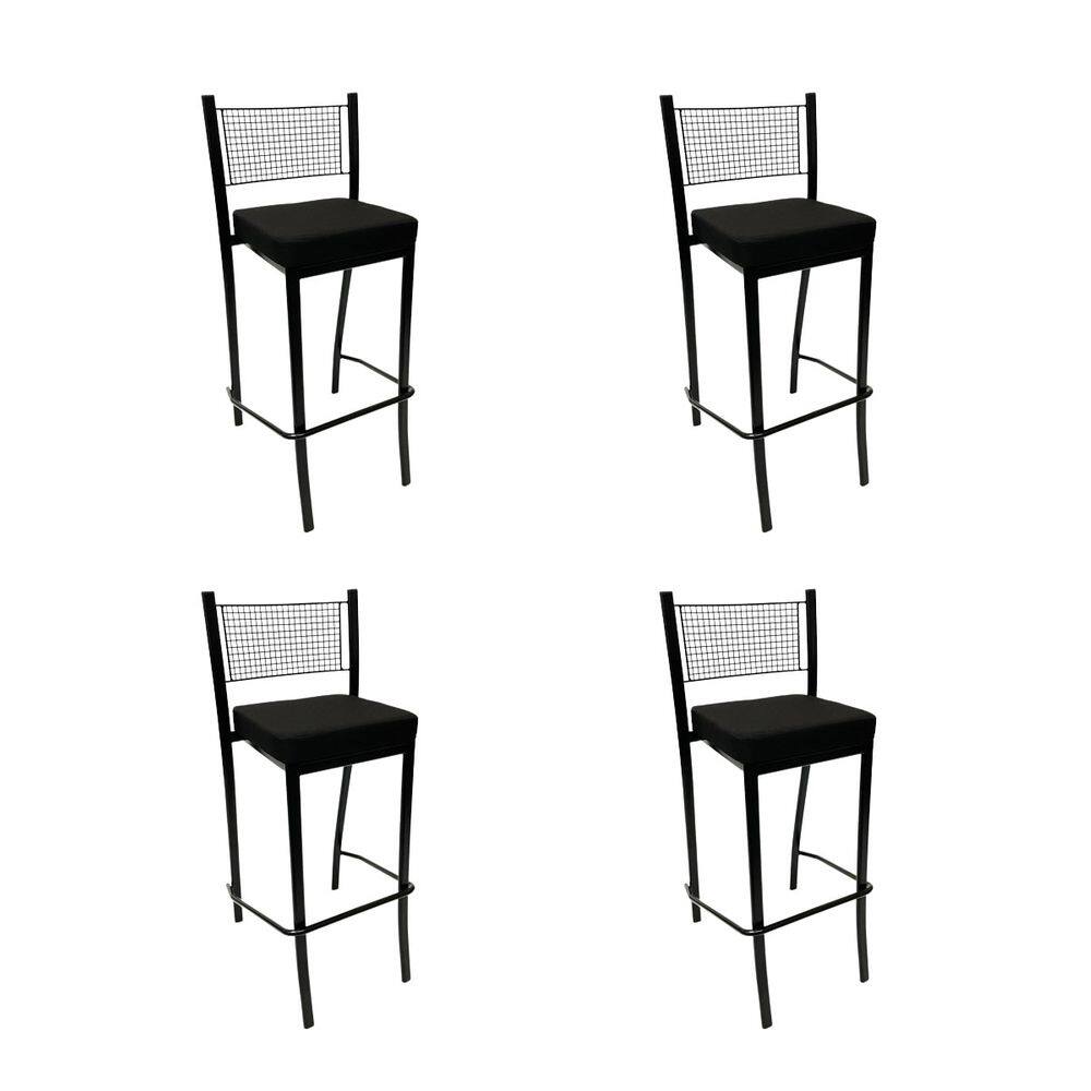 Kit 4 Banquetas para cozinha Empilhável preta assento em linho cor preto altura 65cm - Poltronas do Sul
