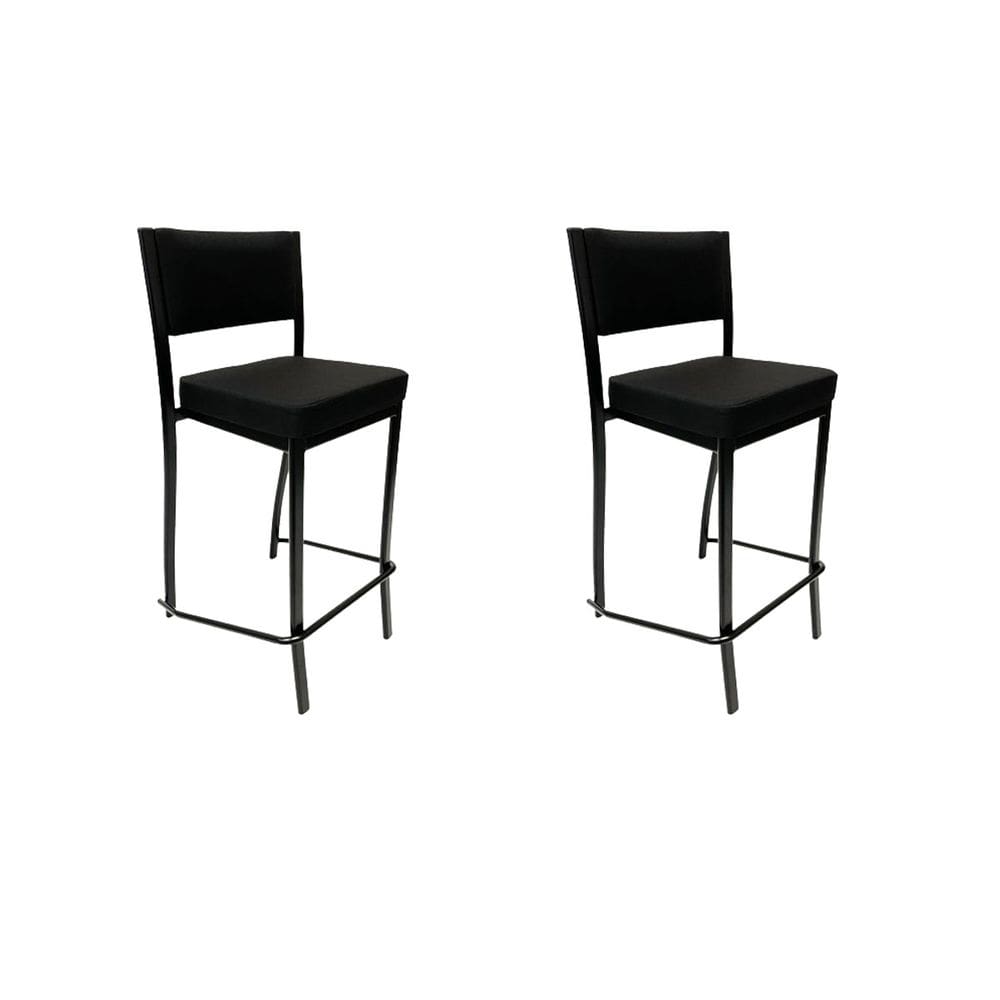 Kit 2 Banquetas alta para cozinha Empilhável preta assento e encosto estofados em linho cor preto - Poltronas do Sul