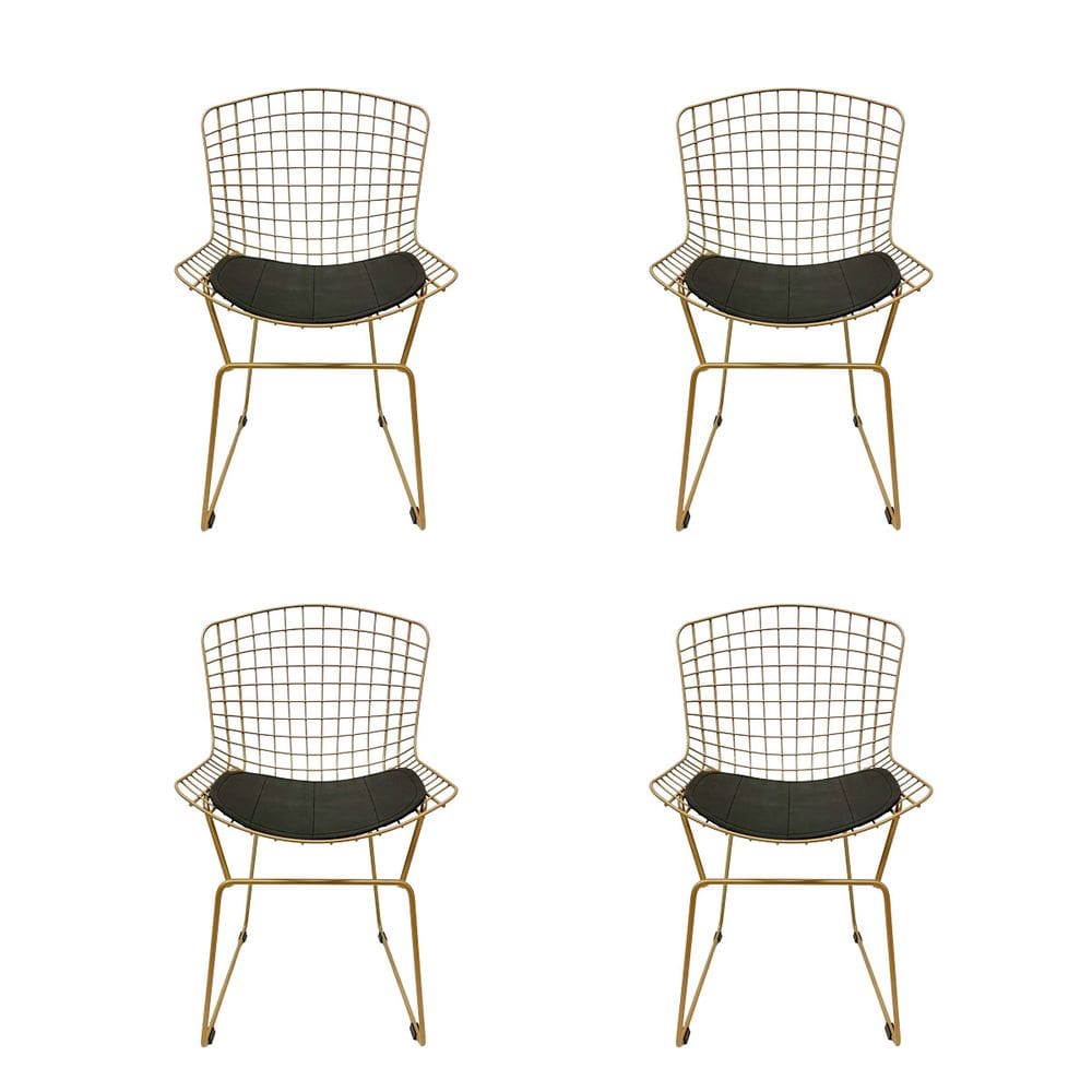 Kit 4 Cadeiras para Cozinha Bertoia tradicional cor Dourado fosco assento preto - Poltronas do Sul