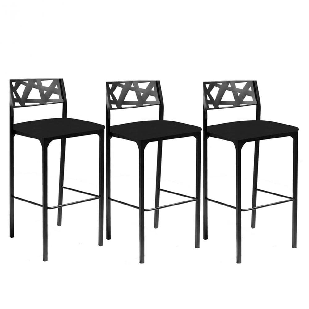 Kit 3 banquetas Eliza Gourmet corino preto-Gat Magazine