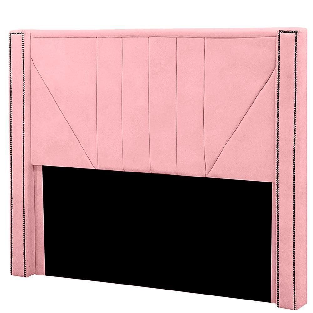 Cabeceira Casal Estofada Para Cama Box Toronto Veludo Cor Rosa Bebe