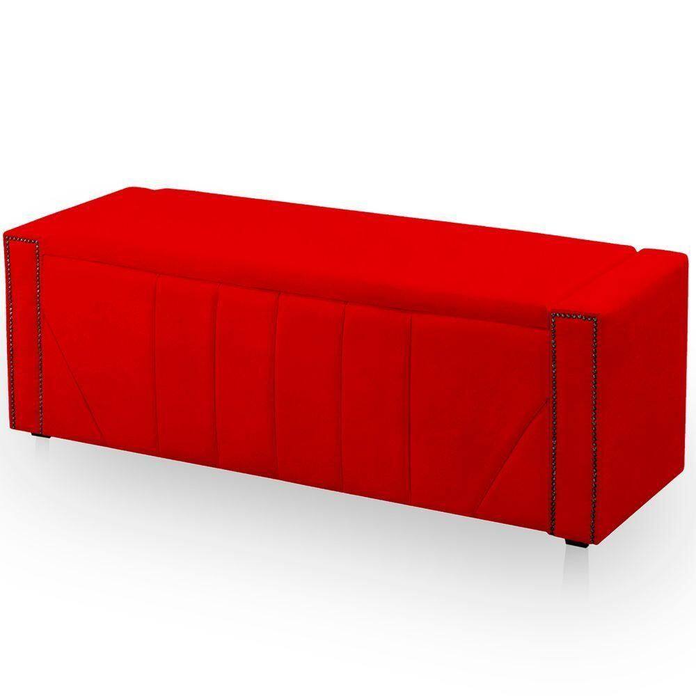 Calçadeira Baú Casal Estofada Toronto Veludo Cor Vermelho