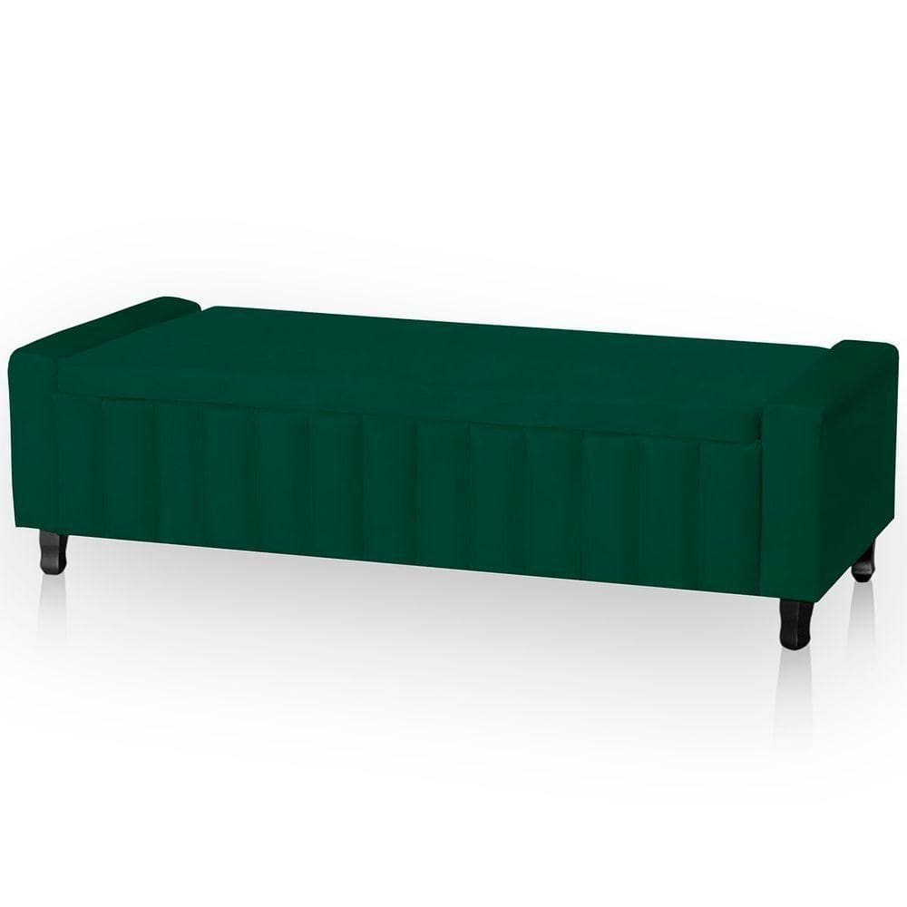 Calçadeira Baú Casal Queen Estofada Alicia Veludo Cor Verde Esmeralda