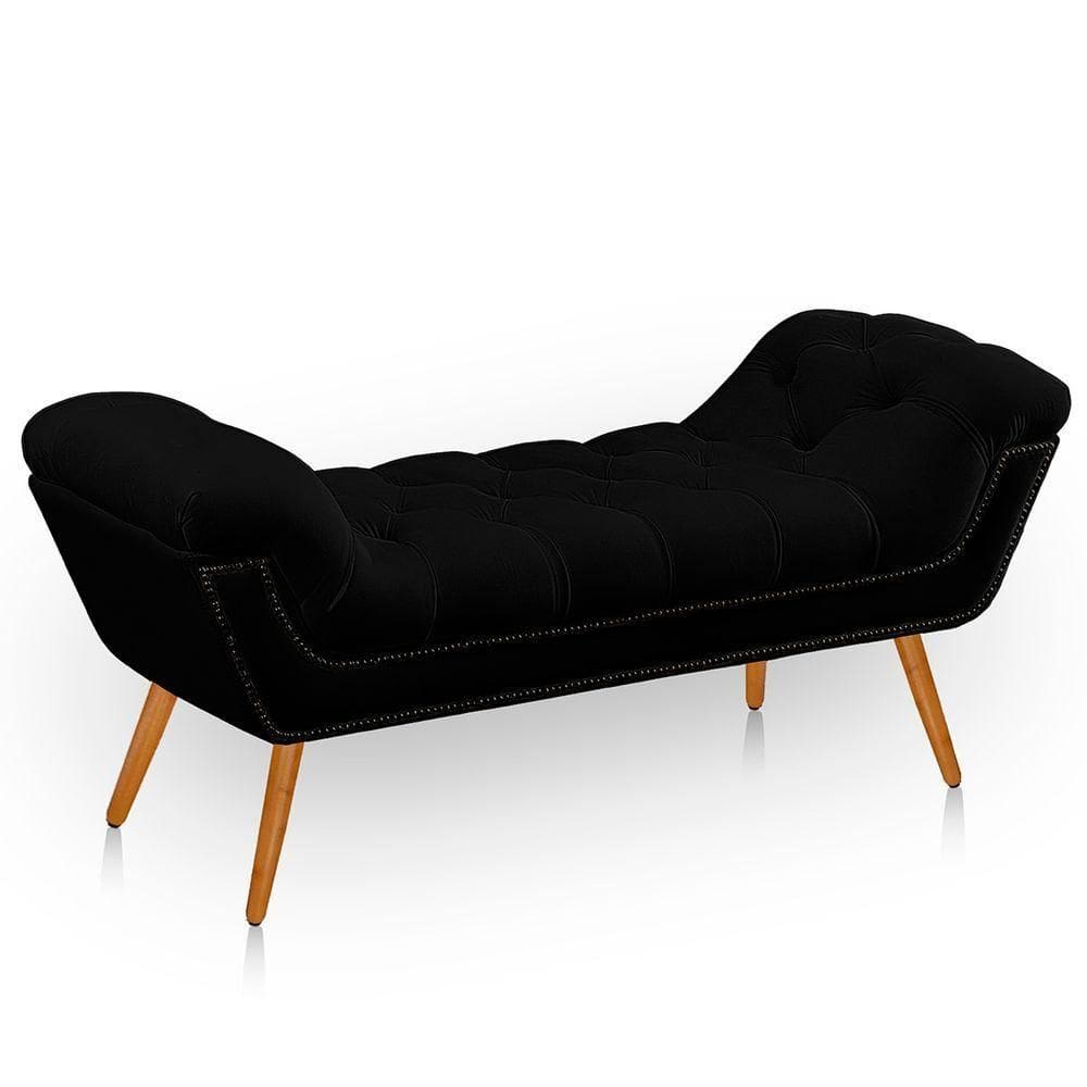 Recamier Estofada Casal Queen Ayla Veludo Cor Preto