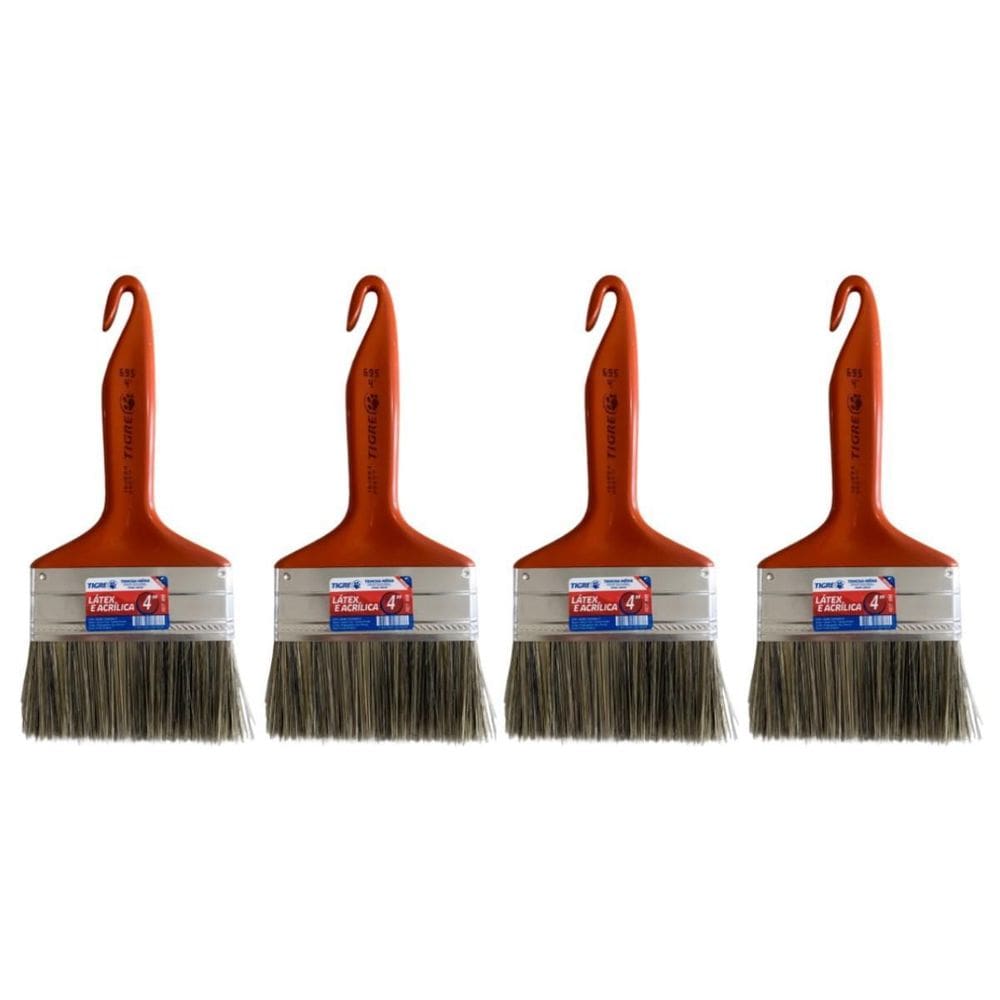 Kit 4 Trincha Pincel Para Pintura Látex Acrílica 4`` Tigre