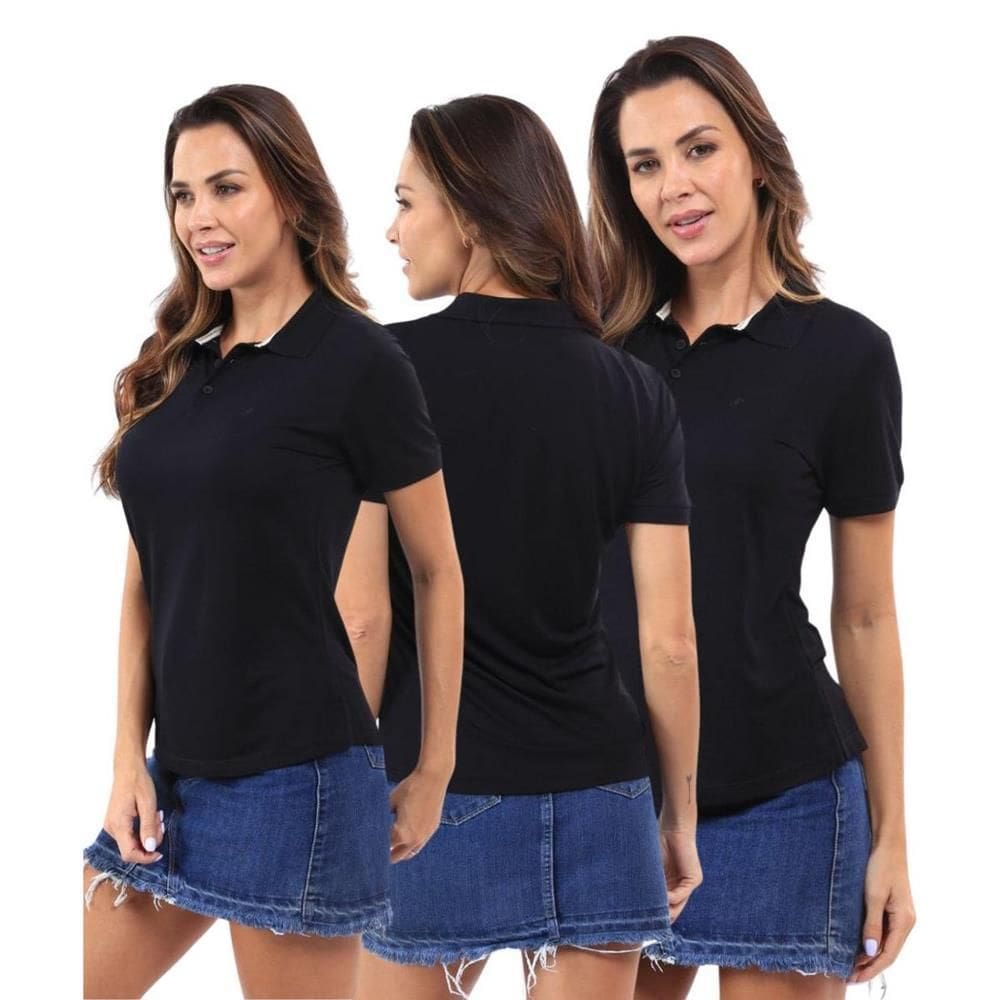 Camisa Polo Feminina Manga Curta Piquet Moderna Leve Kit 3