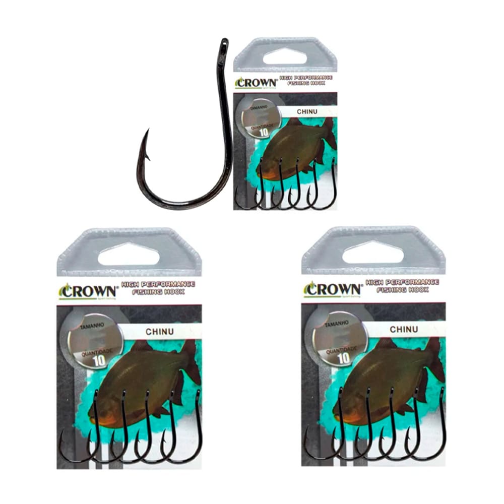 Kit Anzol Crown Chinu Black Super Resistente nº 02 - 3 Cartelas C/ 10 Unidades