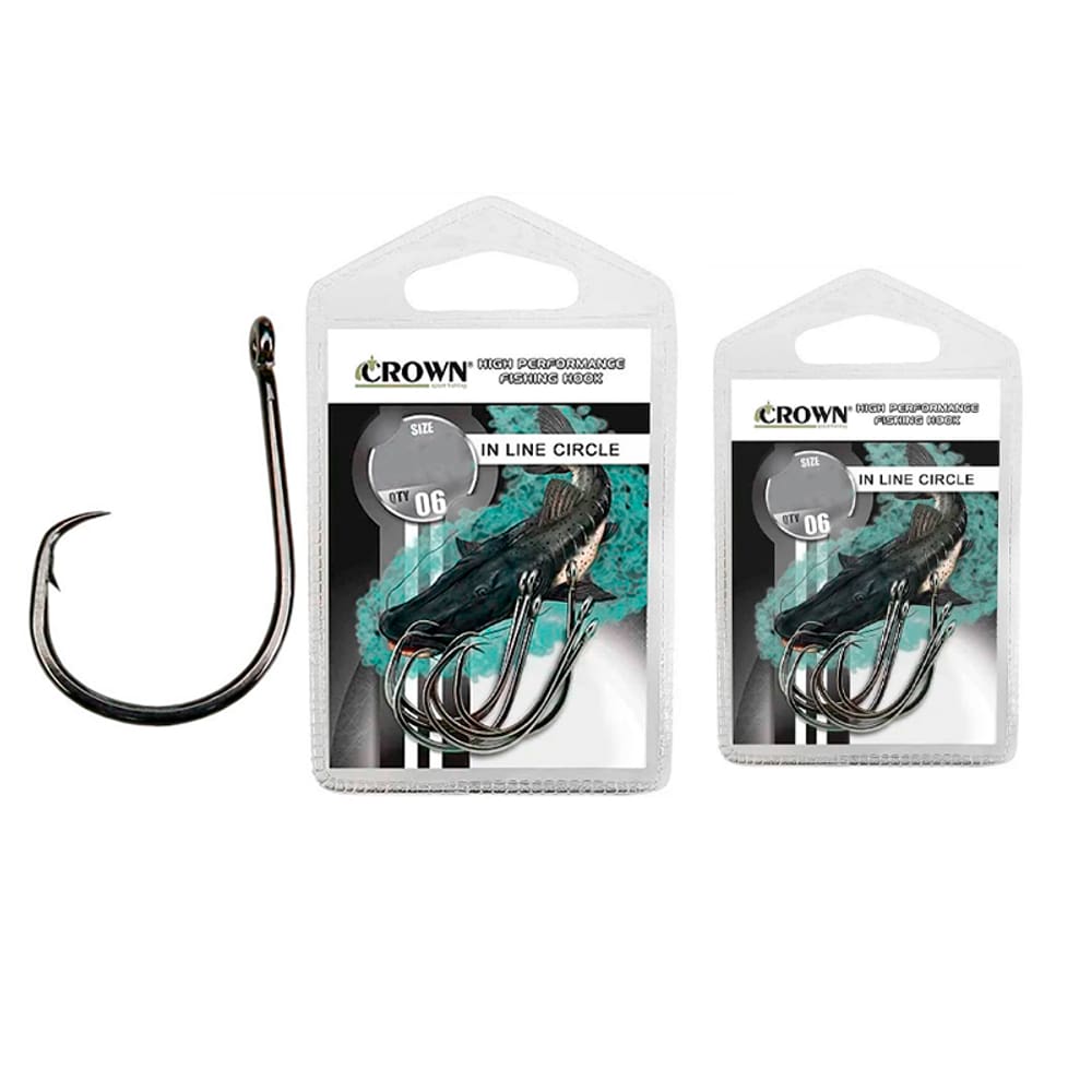 Kit Anzol Crown In Line Circle Black n° 7/0 9/0 - 2 Cartelas 6 Unidades Cada