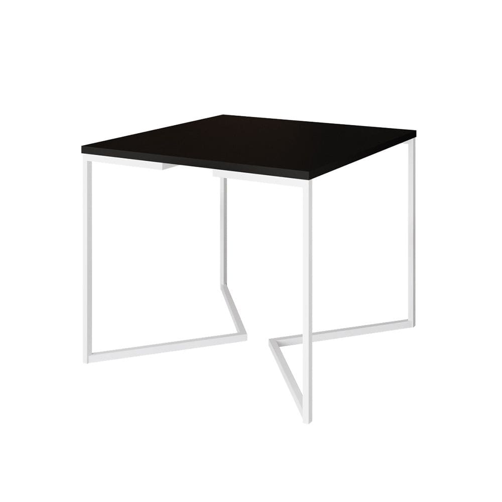 Mesa Jantar Industrial Quadrada Preta 90cm Base V Ferro Branco