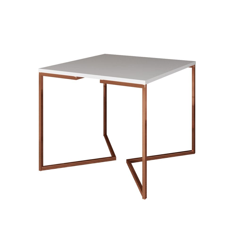 Mesa Jantar Industrial Branca Quadrada 90cm Base Cobre V
