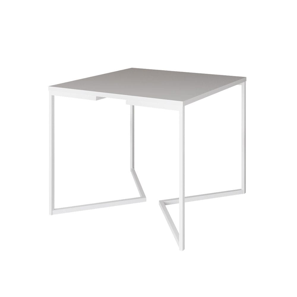 Mesa Jantar Industrial Quadrada Branca 90cm Base V Ferro Branco