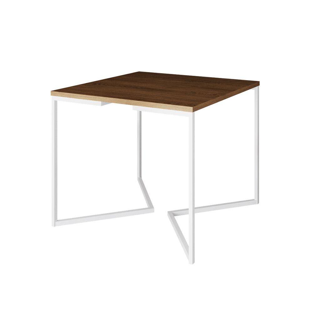 Mesa Jantar Industrial Quadrada Amêndoa 90cm Base V Ferro Branco
