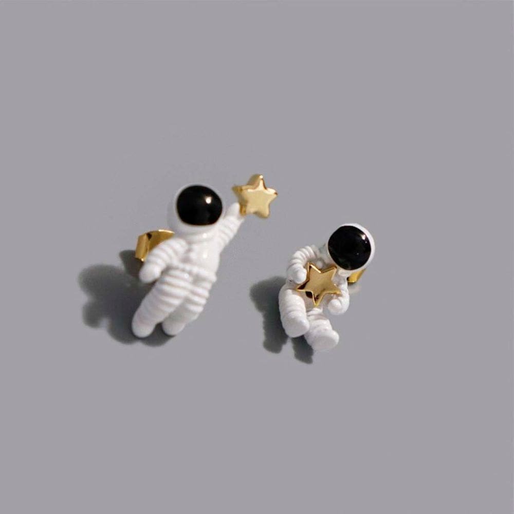 Brinco Feminino Astronauta Prateado Pressão Delicado