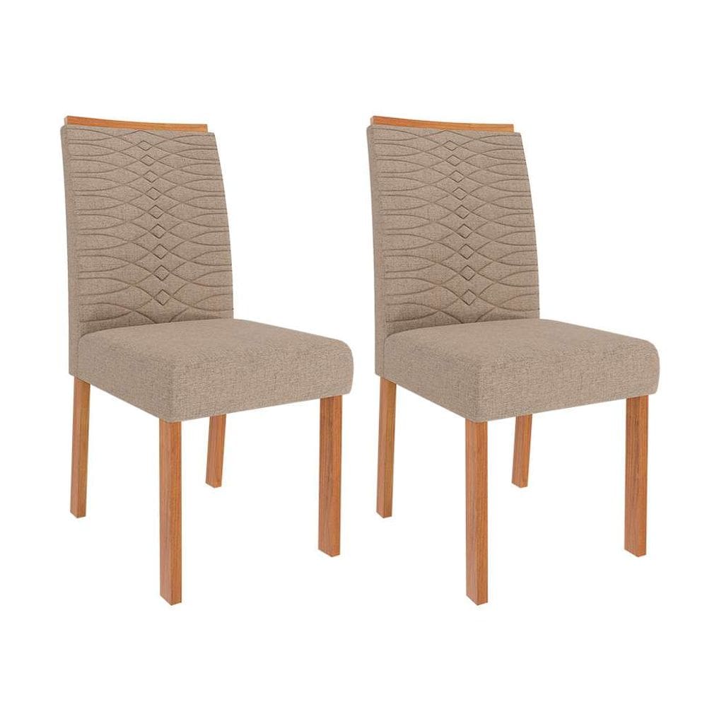 conjunto com 2 cadeiras clarice wood linho bege e madeira