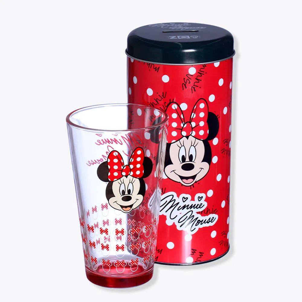 Copo de Vidro com Cofre Minnie Mouse - 500ml