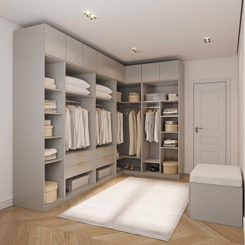 Guarda-roupa Modulado de Canto 10 Peças 9 Portas Jade Cabecasa Madeiramadeira Cinza Urbano