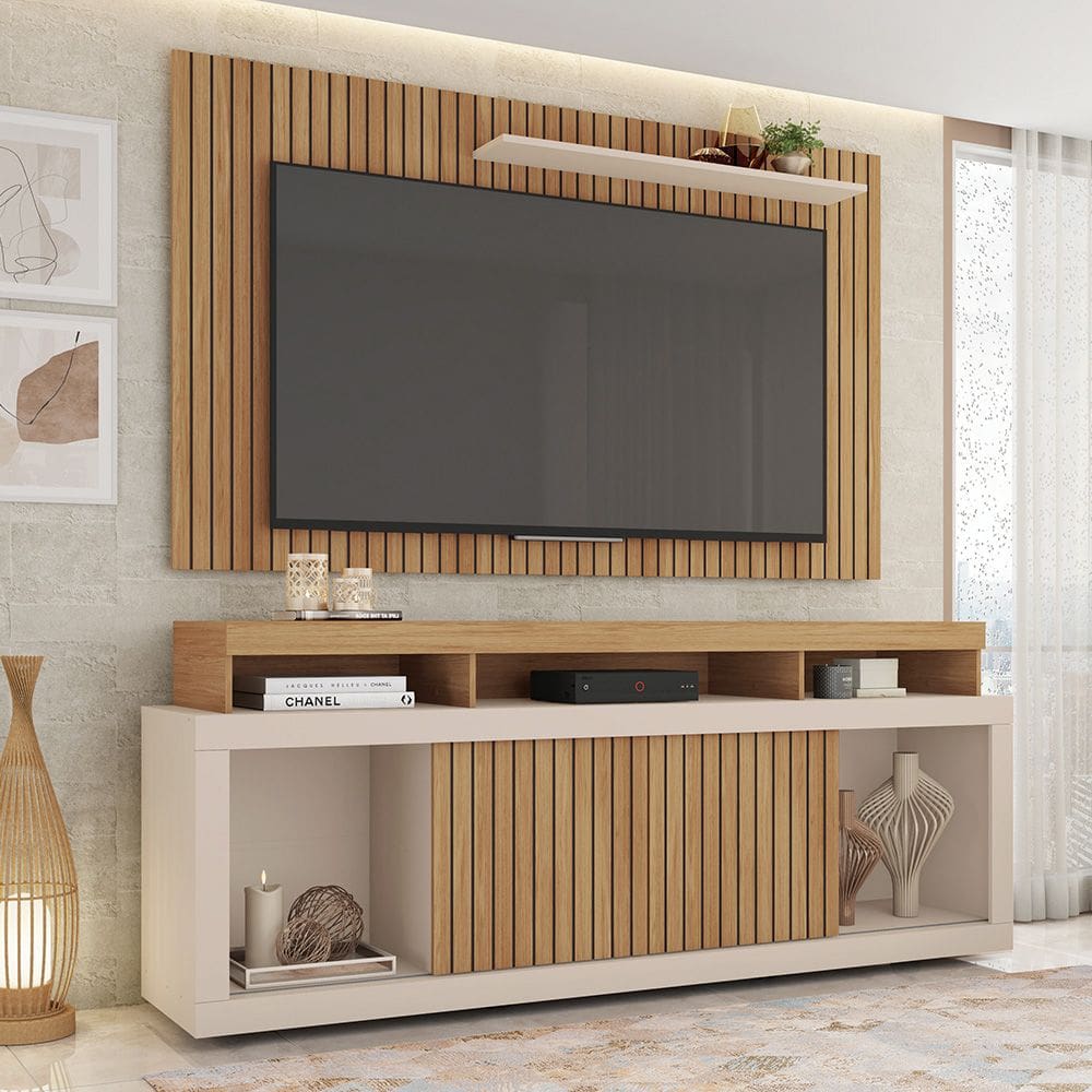 Rack com Painel para TV até 60 Polegadas New Oscar 1.8 Buriti Off White Caemmun