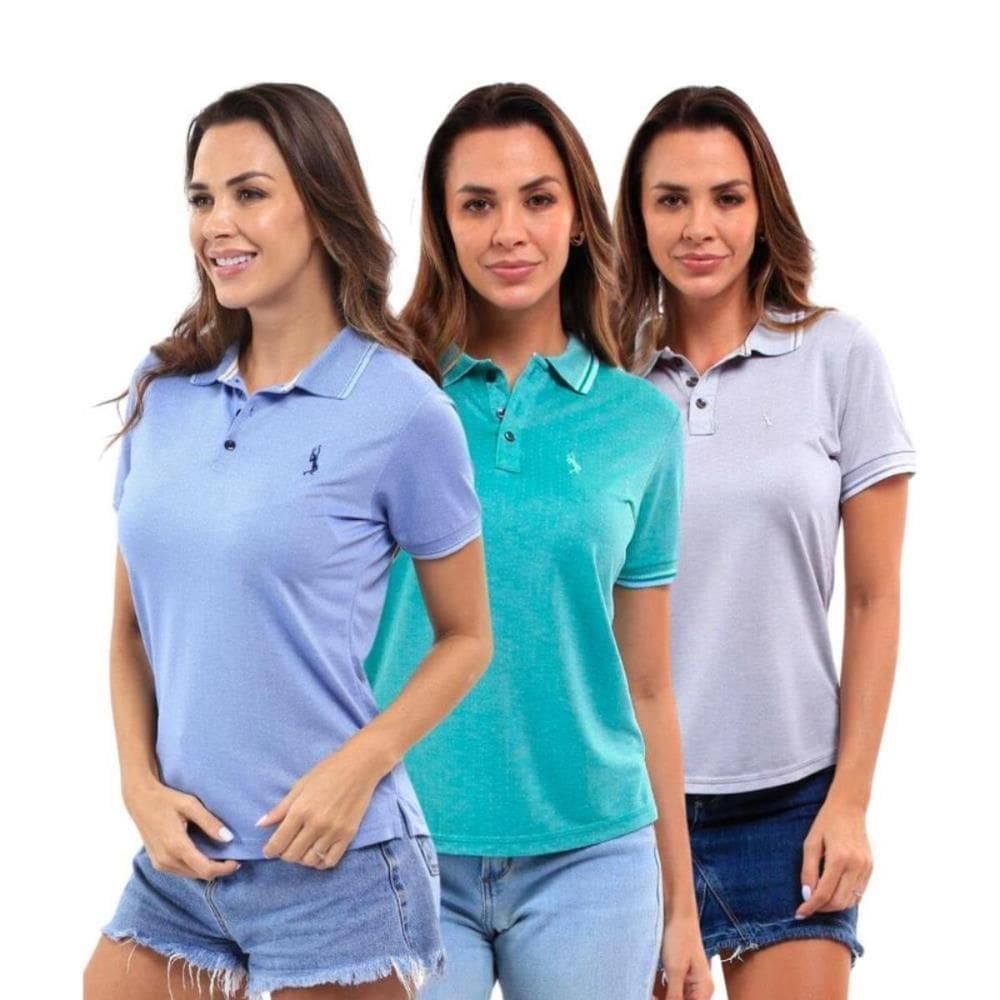 Camisa Polo Feminina Manga Curta Piquet Dia a Dia Kit 3